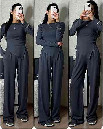 Женский базовый прогулочный костюм двойка: лонгслив и штаны вискоза Графит, 44/46 Одесса