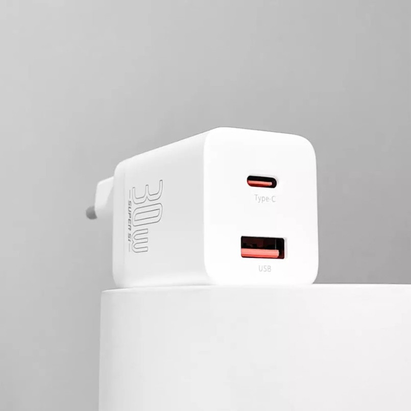 Мережевий зарядний пристрій Baseus Super Si Pro Quick Charger Type-C+USB 30W білий Львів - фото 11