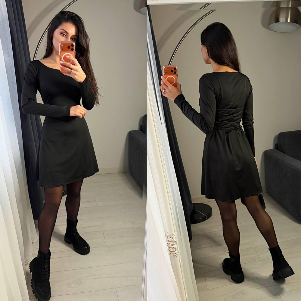 Жіноче романтичне плаття зі шнурівкою на спині мікродайвінг Чорний, 46/48 Одеса - фото 4