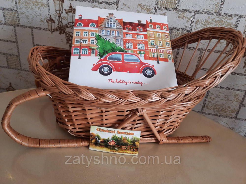 Корзина для подарков в форме санок | корзина из лозы  подарочная |плетеная корзина новогодняя опт Киев - изображение 6