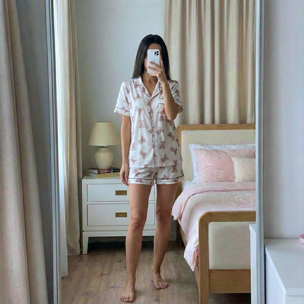 Жіноча ніжна піжама-трійка з милими ведмедиками з бавовни 46 Одеса - фото 4