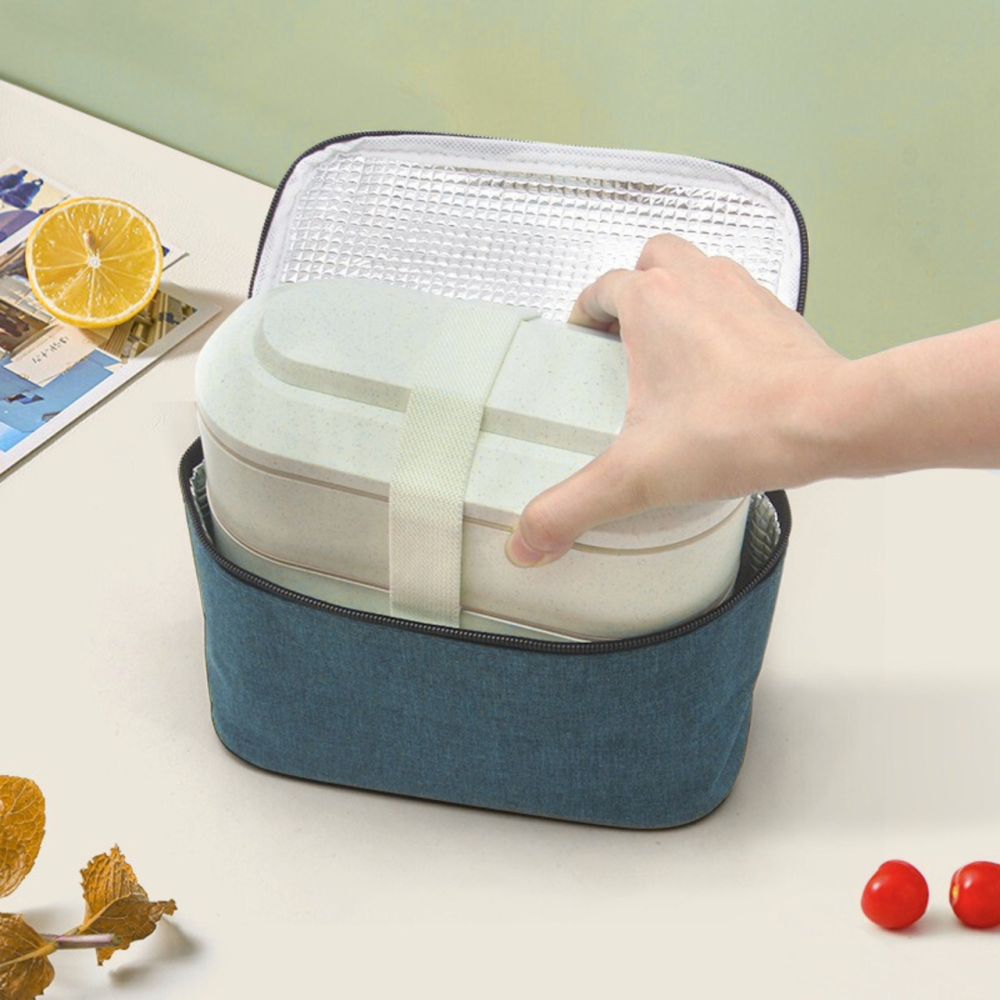 Контейнер, ланч-бокс для гарячої та холодної їжі з термосумкою, двоярусний для обіду зі столовими приборами, 900 мл, бежевий Кам'янець-Подільський - фото 8