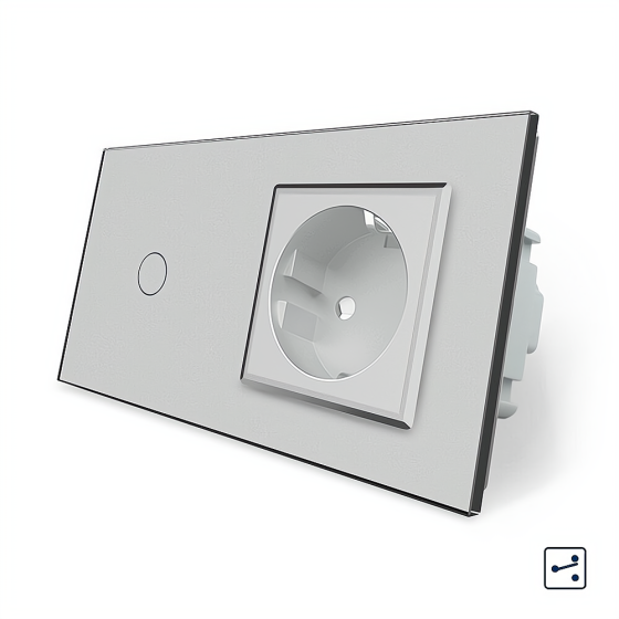 LIVOLO Сенсорний прохідний/перехресний вимикач 1 сенсор 1 розетка Livolo сірий скло (VL-C701S/C Коломия