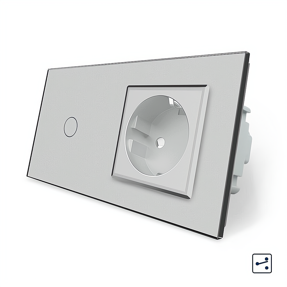 LIVOLO Сенсорний прохідний/перехресний вимикач 1 сенсор 1 розетка Livolo сірий скло (VL-C701S/C Коломия - фото 1