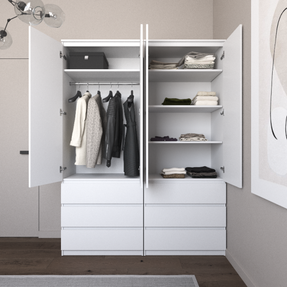 Шафа для одягу VAYS зі штангою та полицями, 6 шухляд, комплект з 2 шаф R9+R16 Антрацит-Білий фасад Львів