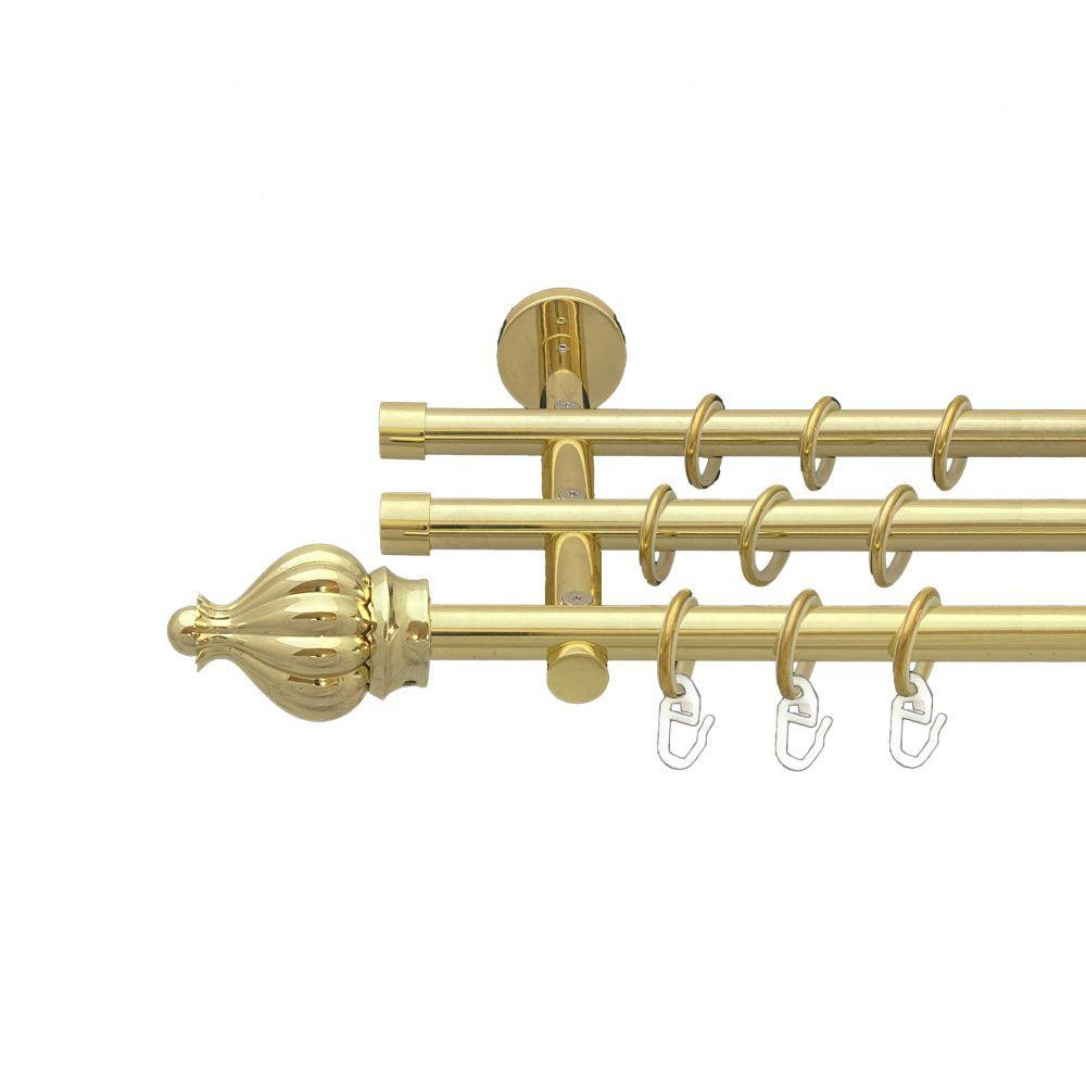 Карниз Orvit Таджа металевий трирядний циліндр (20 см) гладка труба кільце металеве Золото 16\16\16 мм 200 см (00-00014736) Львів - фото 1