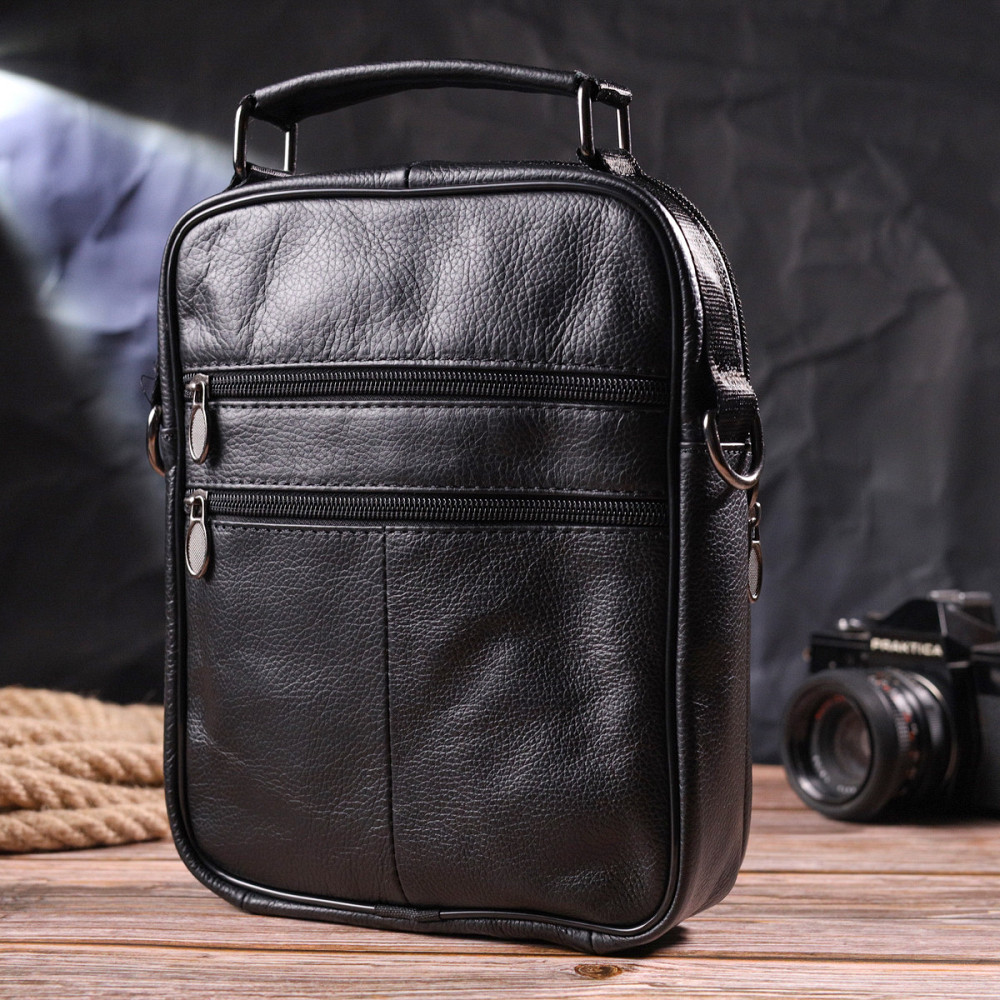 Практична чоловіча шкіряна сумка 21396 Vintage Чорна Київ - фото 2