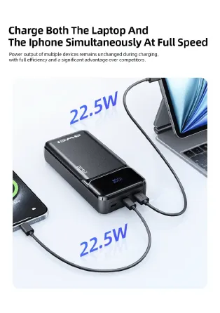 Зовнішній акумулятор Power Bank AWEI PA-92 20000 мА·год 22.5W QC3.0 PD дисплей швидка зарядка, LED індикатор QC Одеса