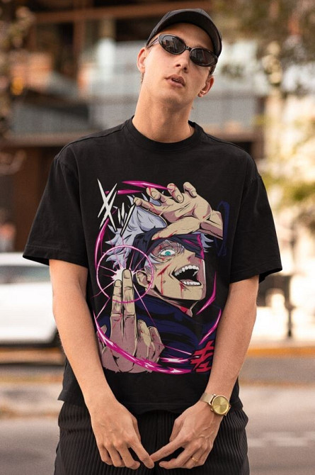 Футболка для хлопчика з аніме принтом Магічна битва оверсайз (зріст від 165 до 180) Чорний AnimeJ0796m Дніпро - фото 4