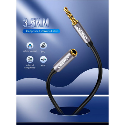 Кабель мультимедийный 3.5mm M to 3.5mm F 1.0m AV118 gray Ugreen (10592) Винница - изображение 9