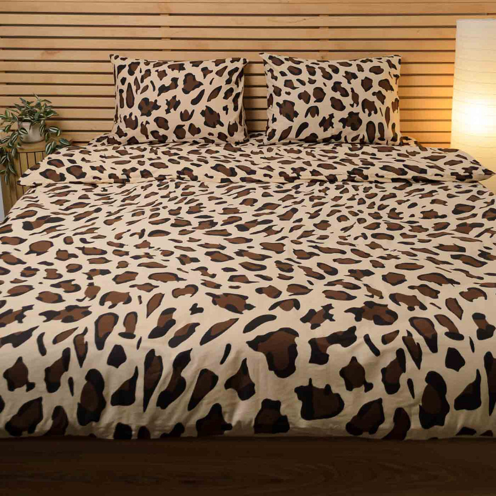 Комплект постільної білизни двоспальний Сатин Леопард 125 г/м2 YouStar (Бежевий) 2 х 70х70 Суми - фото 1