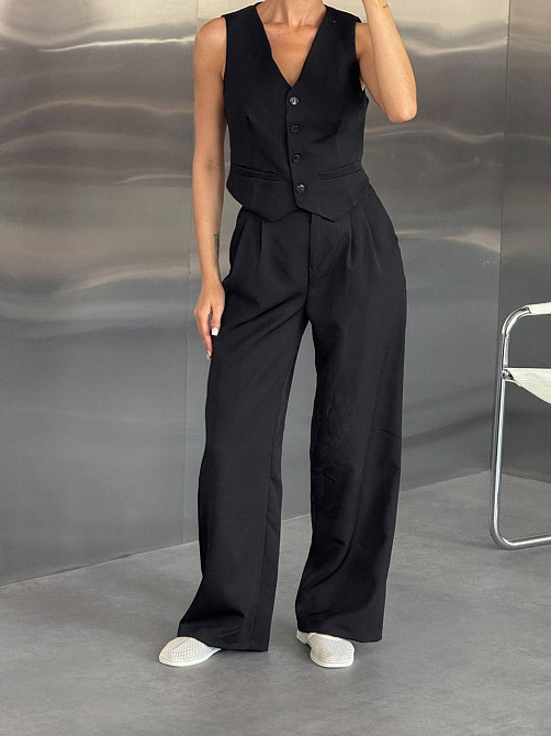 Жіночий класичний брючний костюм-двійка: жилет і штани костюмка Чорний, 42/44 Одеса - фото 1