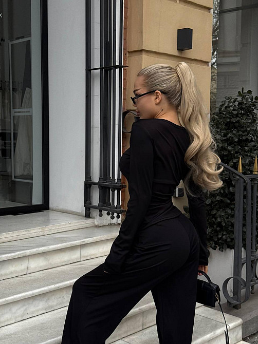 Жіночий базовий прогулянковий костюм-двійка: лонгслів і штани турецький мікродайвінг Чорний Одеса - фото 3