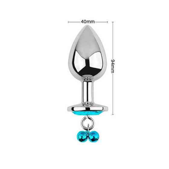 Металлическая анальная пробка с поводком - Бирюзовый - 4*9,4 см – Анальные игрушки Винница