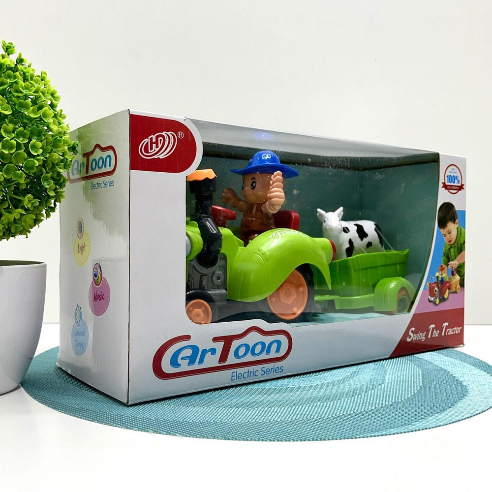 Трактор з причепом світло мелодія вільне колесо знімний причіп фігурка корови Зелений (HD 963) Чернігів - фото 2