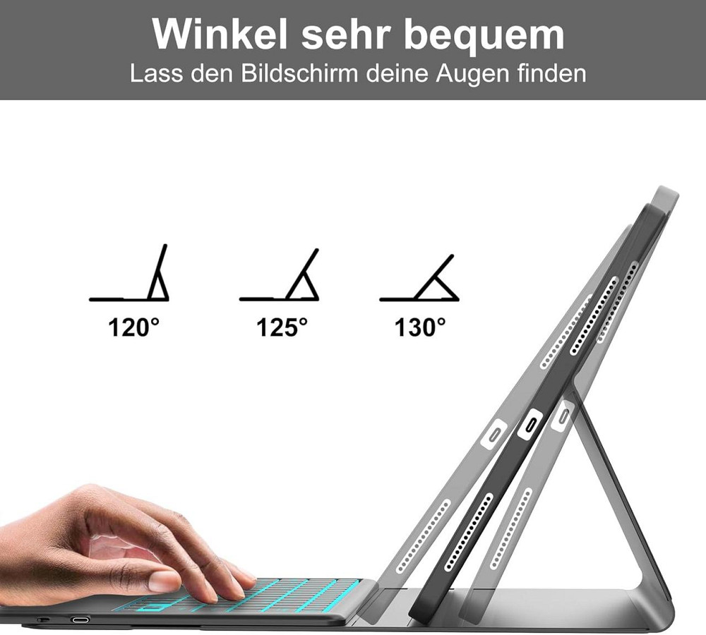 Чохол із знімною Bluetooth клавіатурою та трекпадом для Lenovo Idea Tab Pro 12.7 2025 темно-синій з 7-колірним LED Київ - фото 2