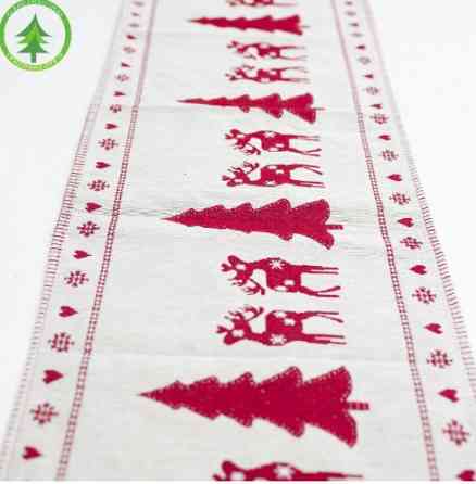 Новогодняя скатерть узкая Олени и елки 180 на 33 см красно-белый Киев
