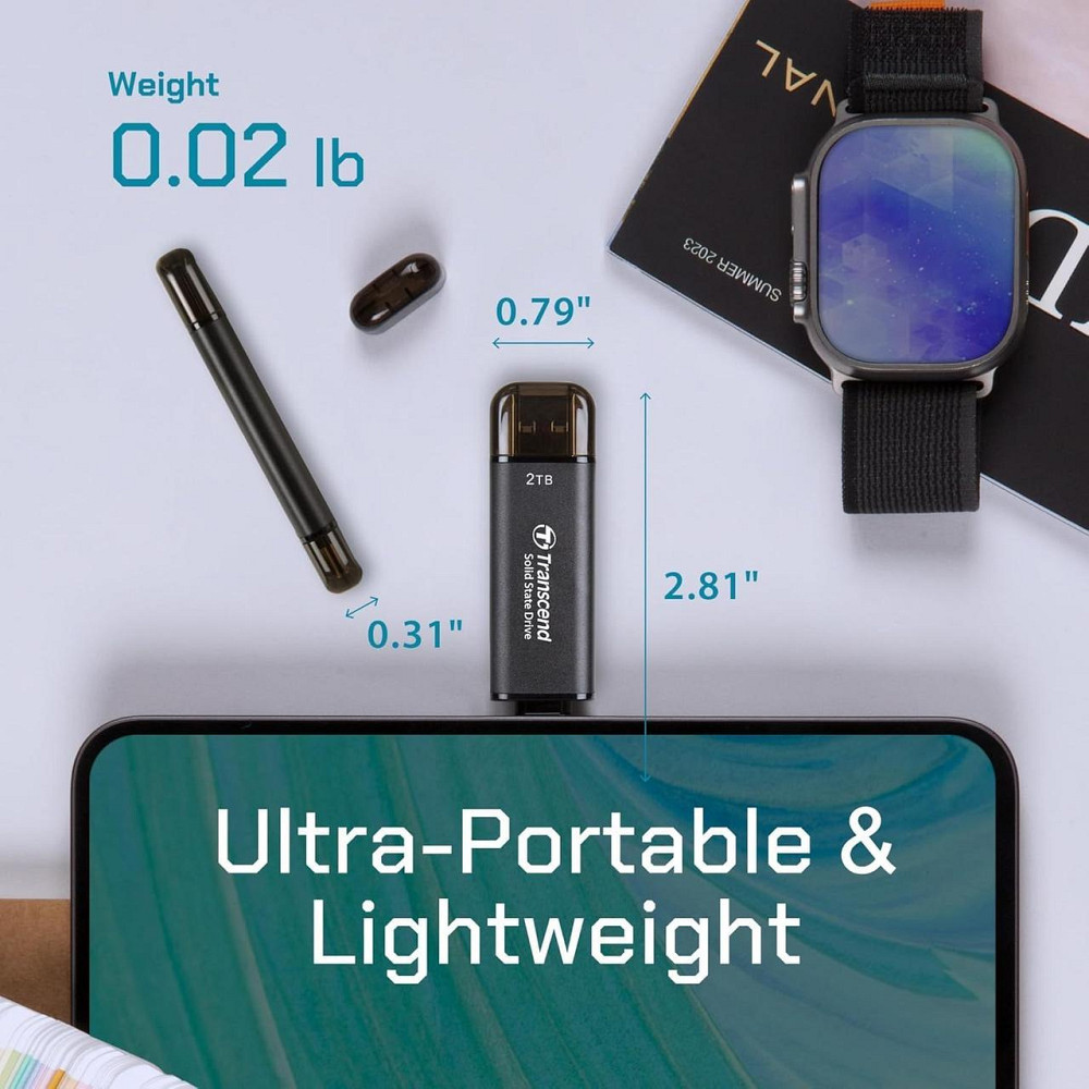 Зовнішній SSD Transcend ESD310 128GB чорний Dual‑port USB‑C/A 10Gbps до 1050 МБ/с сумісний з iPhone 15/16/17 Android кабель Київ - фото 8