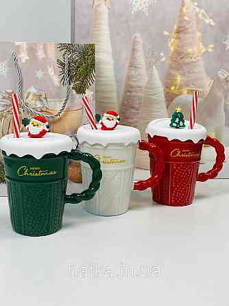 Кухоль з кришкою та ложкою керамічний новорічна Olens "Різдячий светр" 360 мл 102-1061 Київ