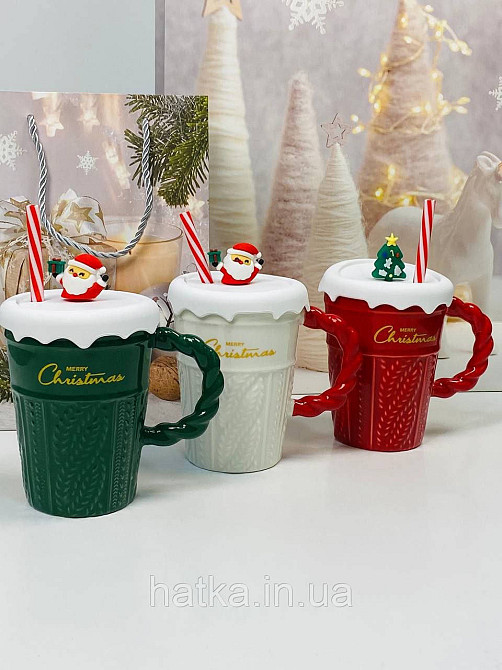 Кухоль з кришкою та ложкою керамічний новорічна Olens "Різдячий светр" 360 мл 102-1061 Київ - фото 2