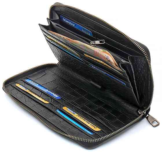 Чорний гаманець-клатч на блискавці з блоком під картки із натуральної шкіри Marco Coverna MCJP-5901A Кам'янське