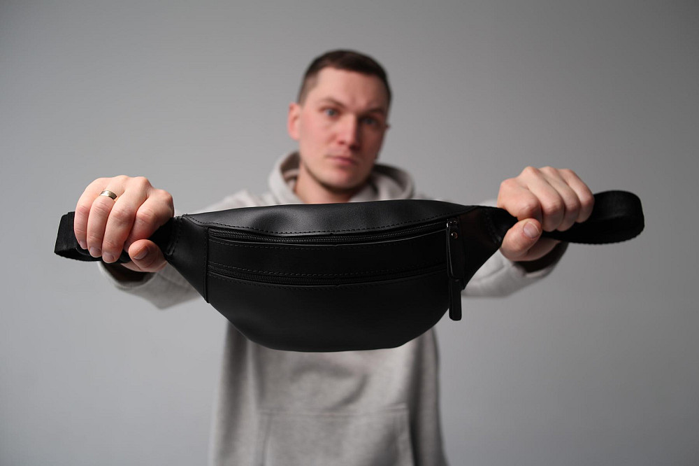 Чоловіча сумка-бананка чорна, сумка на пояс SL011 (Чорна) Суми - фото 7