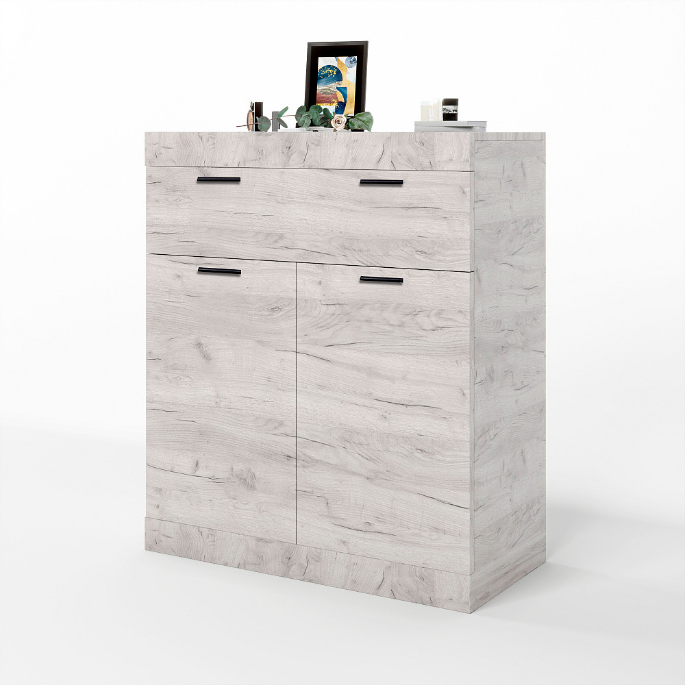 Комод с дверями и ящиком Эверест Соната-4 80х38х94 дуб крафт белый (DTM-2699) Днепр - изображение 2