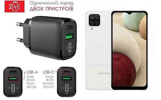 Сетевое зарядное устройство для Samsung Galaxy A12, 20W 3A, Quick Charge 3.0 Киев