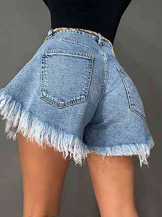 Шорти жіночі джинсові Liana 4-036 розкльошені A-силует з бахромою та поясом блакитні, блакитний, 33, 33, 88 см Київ