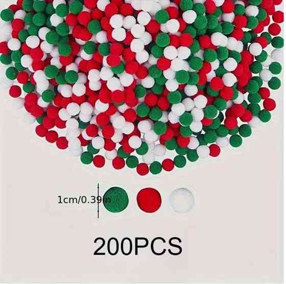 Декоративні помпони 1 см – набір 100 шт (червоний, зелений, білий) Київ
