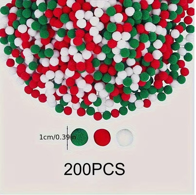 Декоративные помпоны 1 см – набор 100 шт (красный, зеленый, белый) Киев - изображение 6