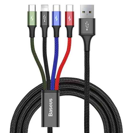 Кабель Baseus Fast 4-in-1 Cable For iP+Type-C(2)+Micro 3.5A 1.2m Black Киев