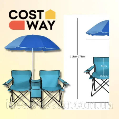Складані крісла Costway Parma з пляжною парасолькою бірюзовий набір стільців для дачі та кемпінгу Київ - фото 12