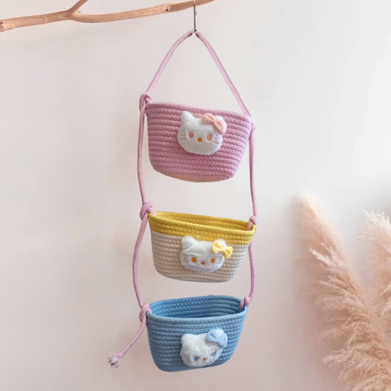 Навісний органайзер для дітей | Плетений кошик для зберігання іграшок, аксесуарів в дитячу кімнату, Кіт Кам'янець-Подільський