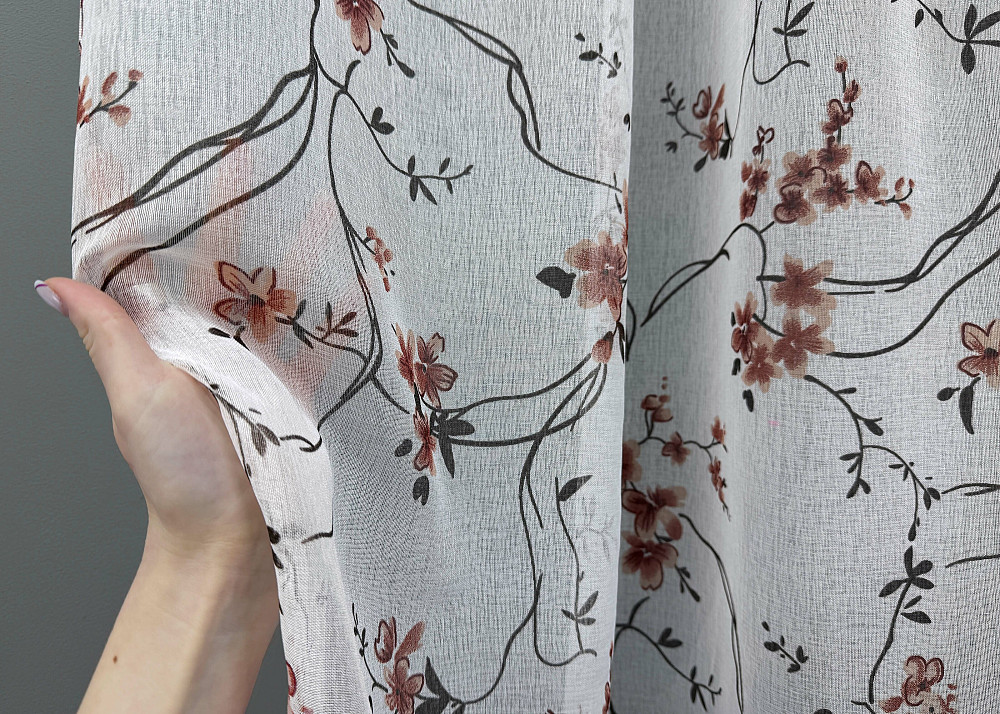 Тюль VR-Textil 1327т Flora Батист Білий з теракотово-чорним принтом 300х250 см (42-0817) Київ - фото 5