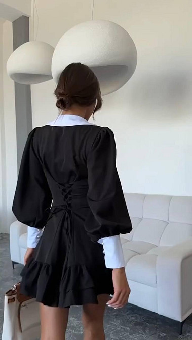 Жіноча сукня з акцентним комірцем та зтягуючими шнурочками на спинці костюмка Армані + котон Одеса - фото 6