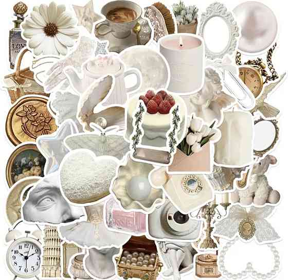 Наклейки стикеры белые - водонепроницаемые виниловые, 15шт. Киев