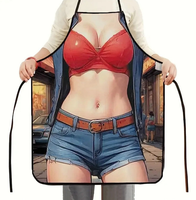 Фартух прикольний дівчина в джинсових шортах 80 на 60 см різнобарвний Київ - фото 3