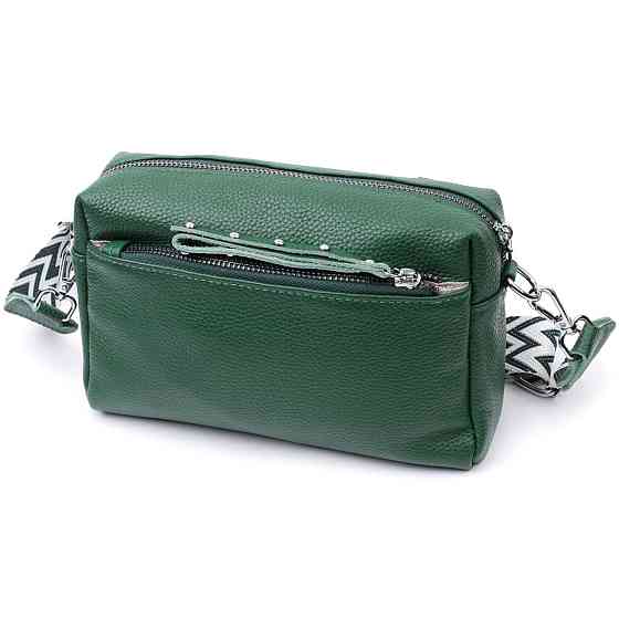 Кожаная женская сумка из стильным бегунком Vintage 22651 Зеленая Киев