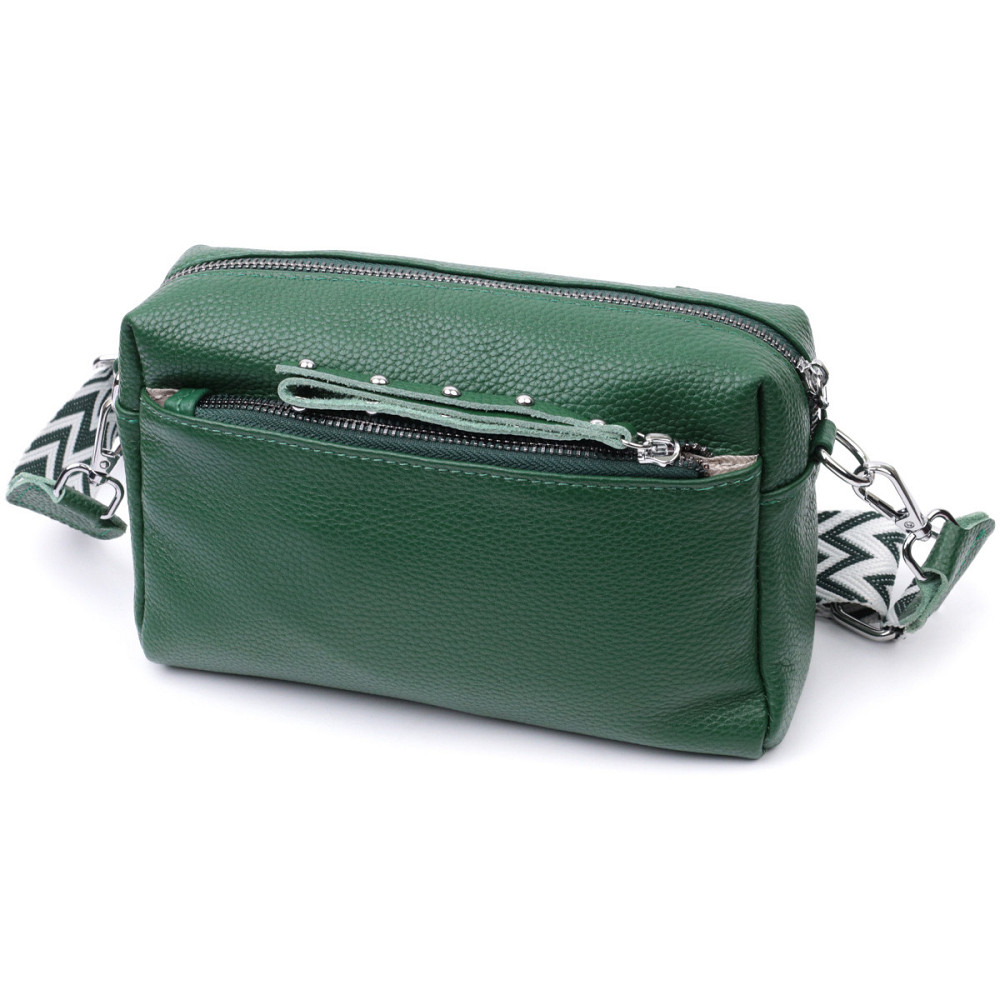 Шкіряна сумка зі стильним бігунком Vintage 22651 Зелена Київ - фото 2
