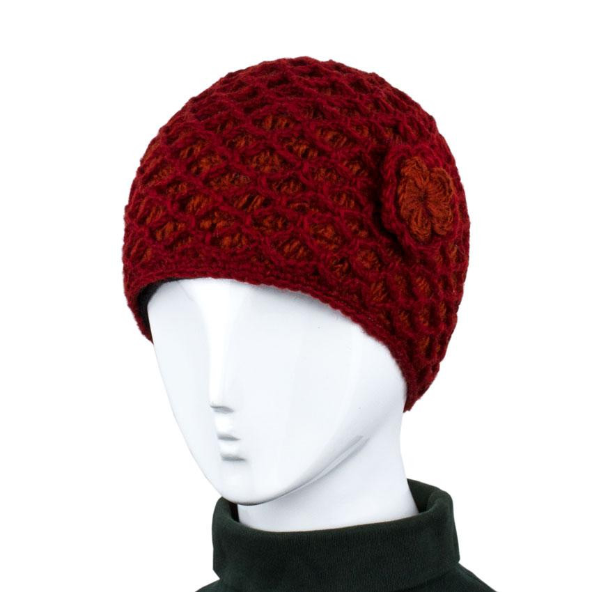 Шапка жіноча бордова вовняна Київ - фото 1