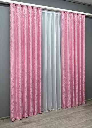 Комплект готових штор VR-Textil Жакард № 1731ш Рожевий 100х270 см 2 шт (31-801) Київ