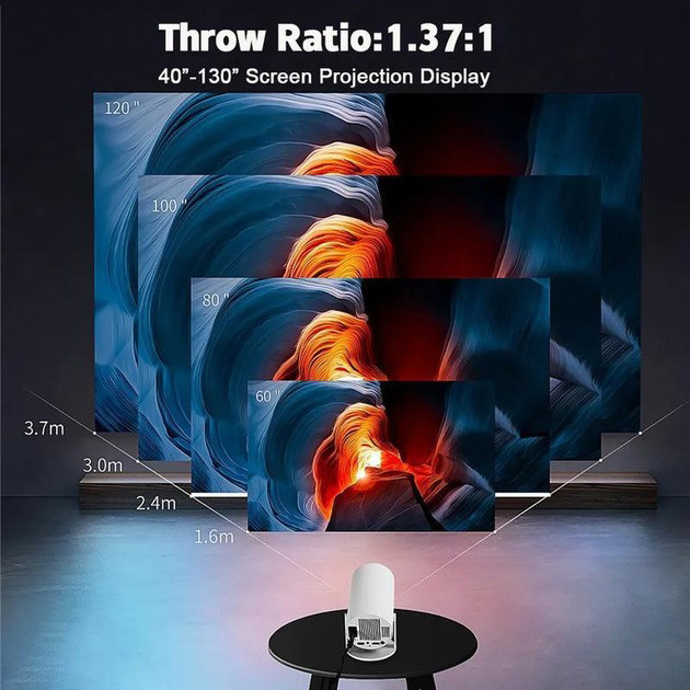 LED Проектор для дома портативный Смарт с WiFi, Bluetooth, Android 11, PH-629 белый, 1280х720р Киев - изображение 2