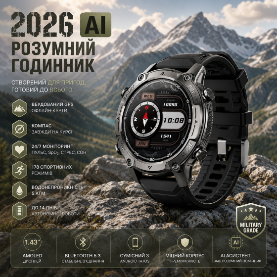 Смарт-часы 2026 AI Pro: AMOLED 1.43
