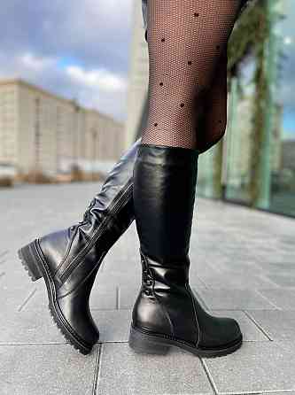 Чоботи жіночі ЭММА Z-25 чорні натуральна шкіра зима висота 36см каблук 5см (2510) Коломия