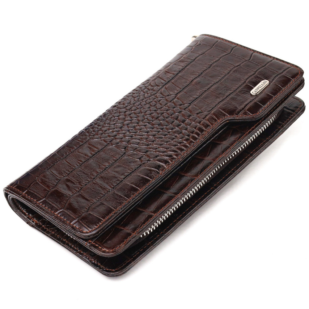 Функціональне портмоне клатч із натуральної шкіри Коричневе (CANPELLINI) Київ - фото 5