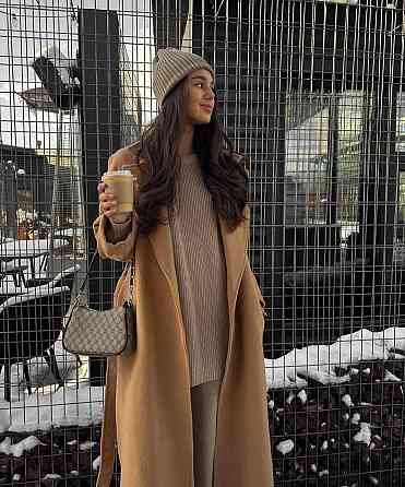 Стильное женское утепленное пальто длина макси кашемир Карамельный Одесса