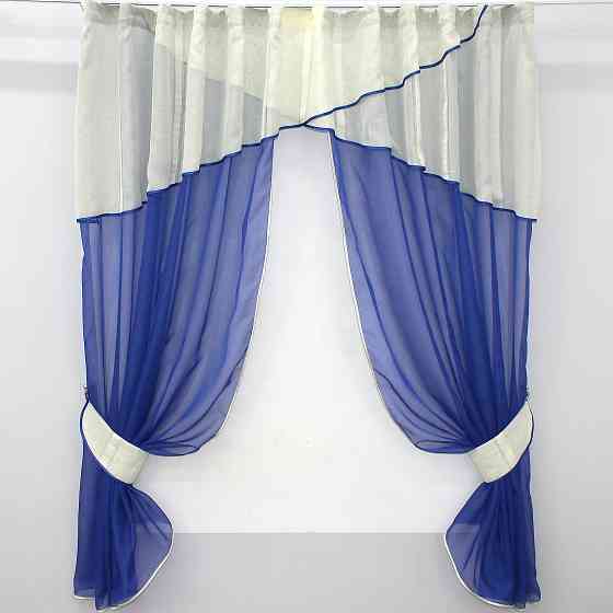 Кухонний комплект (290х170см) шторки з ламбрекеном і підхватами колір синій з бежевим 00к 59-613 Київ