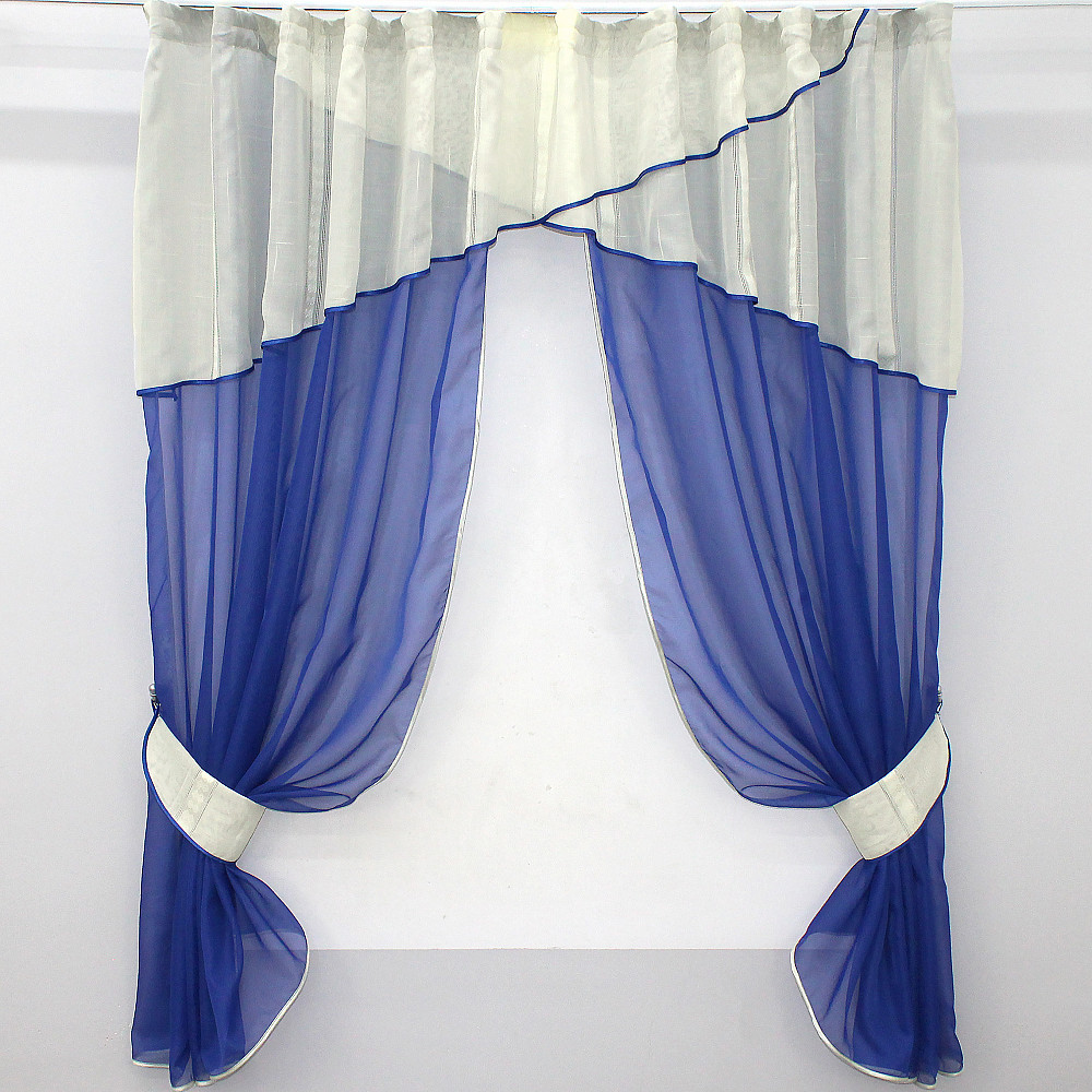 Кухонний комплект (290х170см) шторки з ламбрекеном і підхватами колір синій з бежевим 00к 59-613 Київ - фото 1