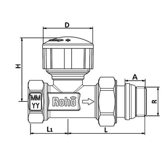 Кран радіаторний термостатичний Roho R5160-050 - 1/2" (М30х1,5) прямий (RO0124) Київ